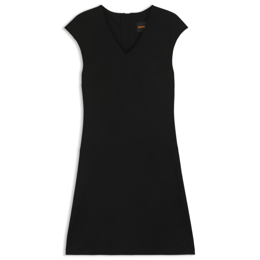 

А-силуэтное платье из эластичной ткани с простроченными рельефами BOSS, черный