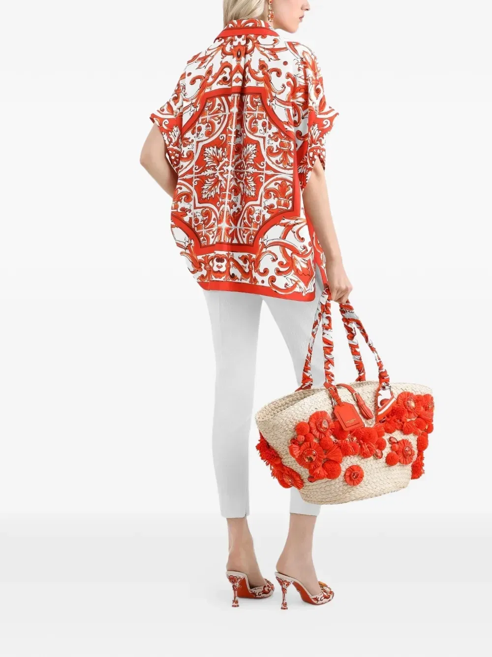 Шелковая рубашка с майоликовым принтом Dolce & Gabbana, красный — фото 3