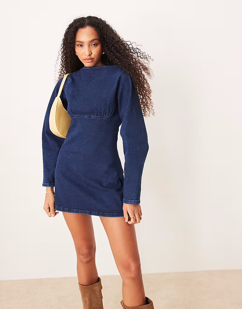 

Джинсовое мини-платье ASOS DESIGN с рукавами-коконами в средне-голубом цвете