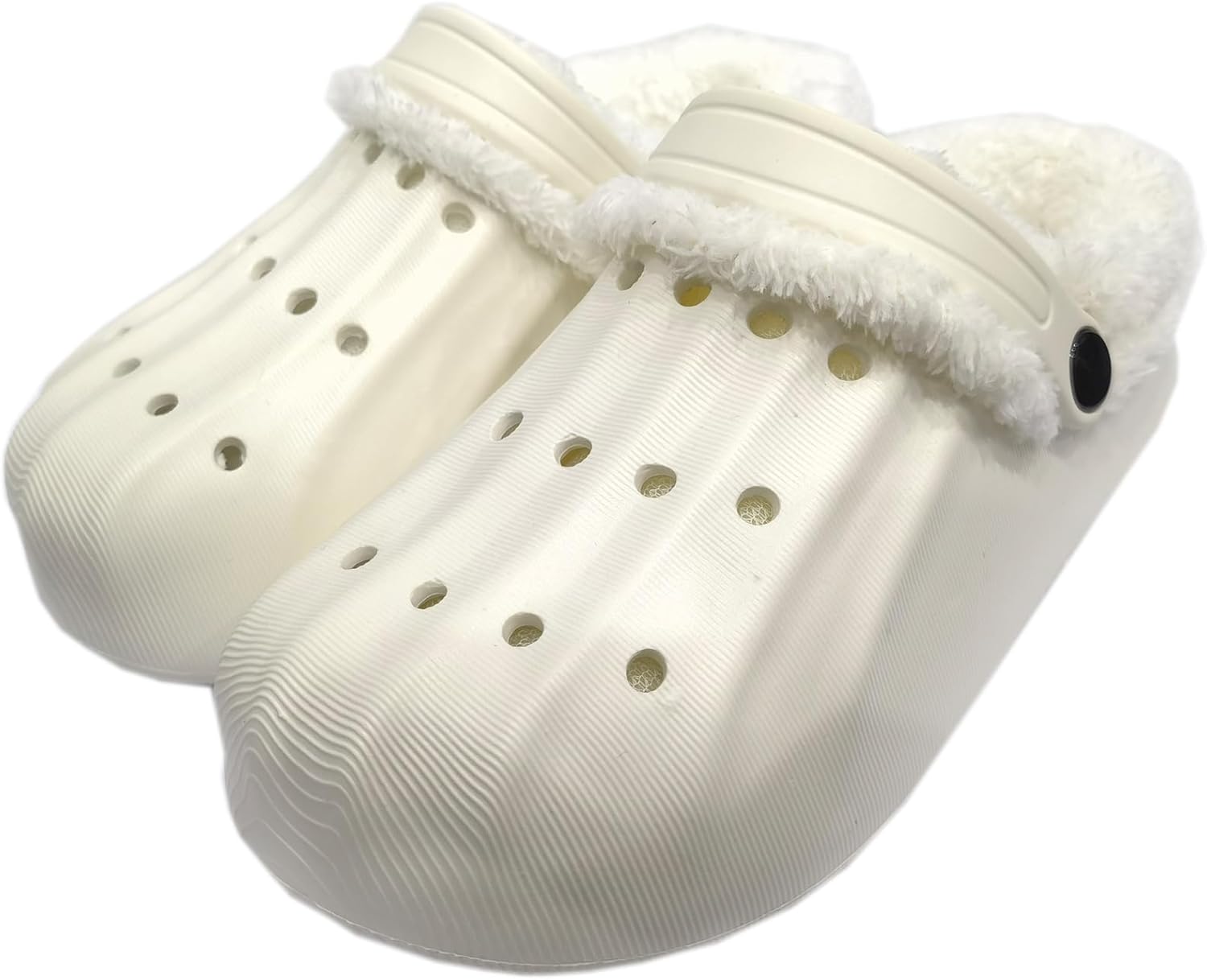 

Fdskwky Унисекс-взрослые пушистые сабо для улицы: садовая обувь на меховой подкладке для женщин и мужчин, зимние нескользящие теплые домашние тапочки без шнурков, белый