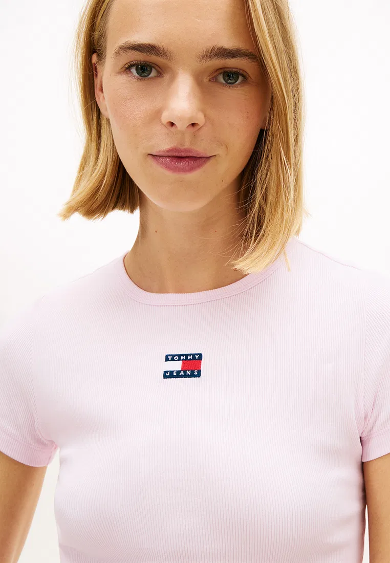 Топ женский, ribbed slim, Tommy Jeans Tommy Hilfiger, розовый — фото 3