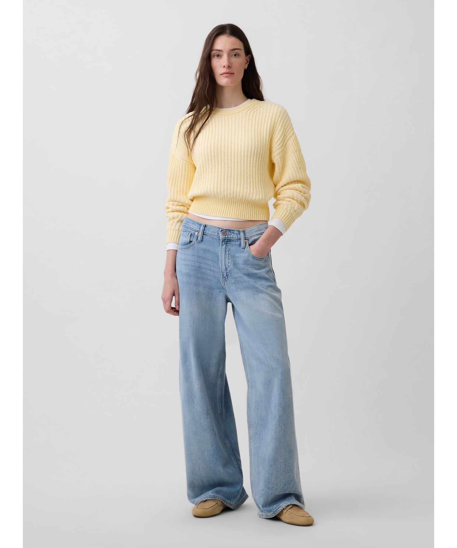 (W) Укороченный свитер с рукавами-«бочками» из 100% хлопка GAP, MAIZE — фото 3