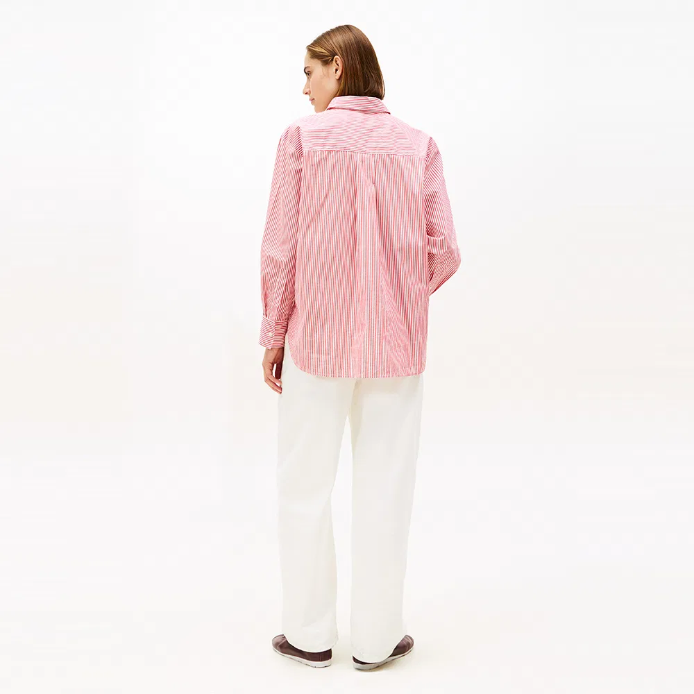 Женская хлопковая рубашка в полоску Easy Shirt коралловая от Tommy Hilfiger Women — фото 4