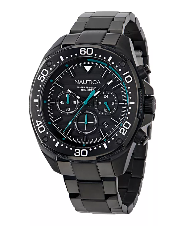 

Мужские часы-хронограф из черной нержавеющей стали, 46 мм Nautica, black