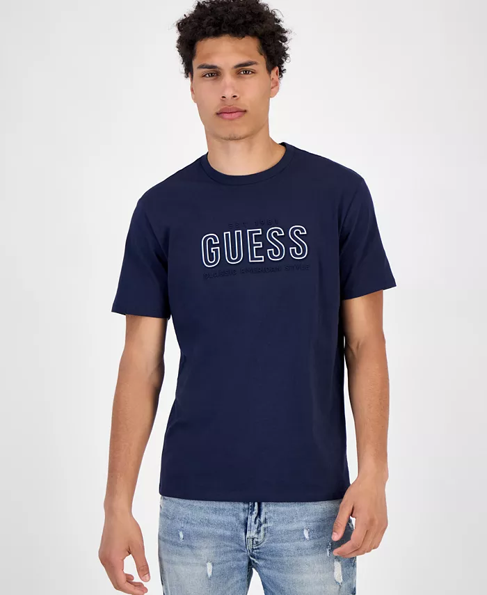 

Мужская короткая футболка с тисненым логотипом Crewneck GUESS, синий