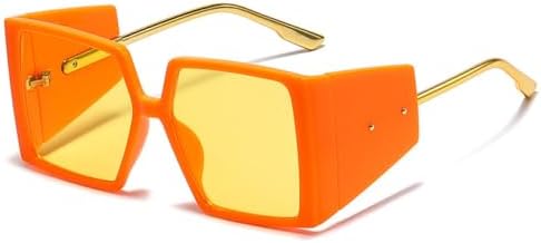 

Винтажные квадратные солнцезащитные очки в стиле панк для женщин, большие солнцезащитные очки в стиле стимпанк для мужчин, ретро-очки с защитой от УФ-излучения UV400 MTZJH, Orange-yellow