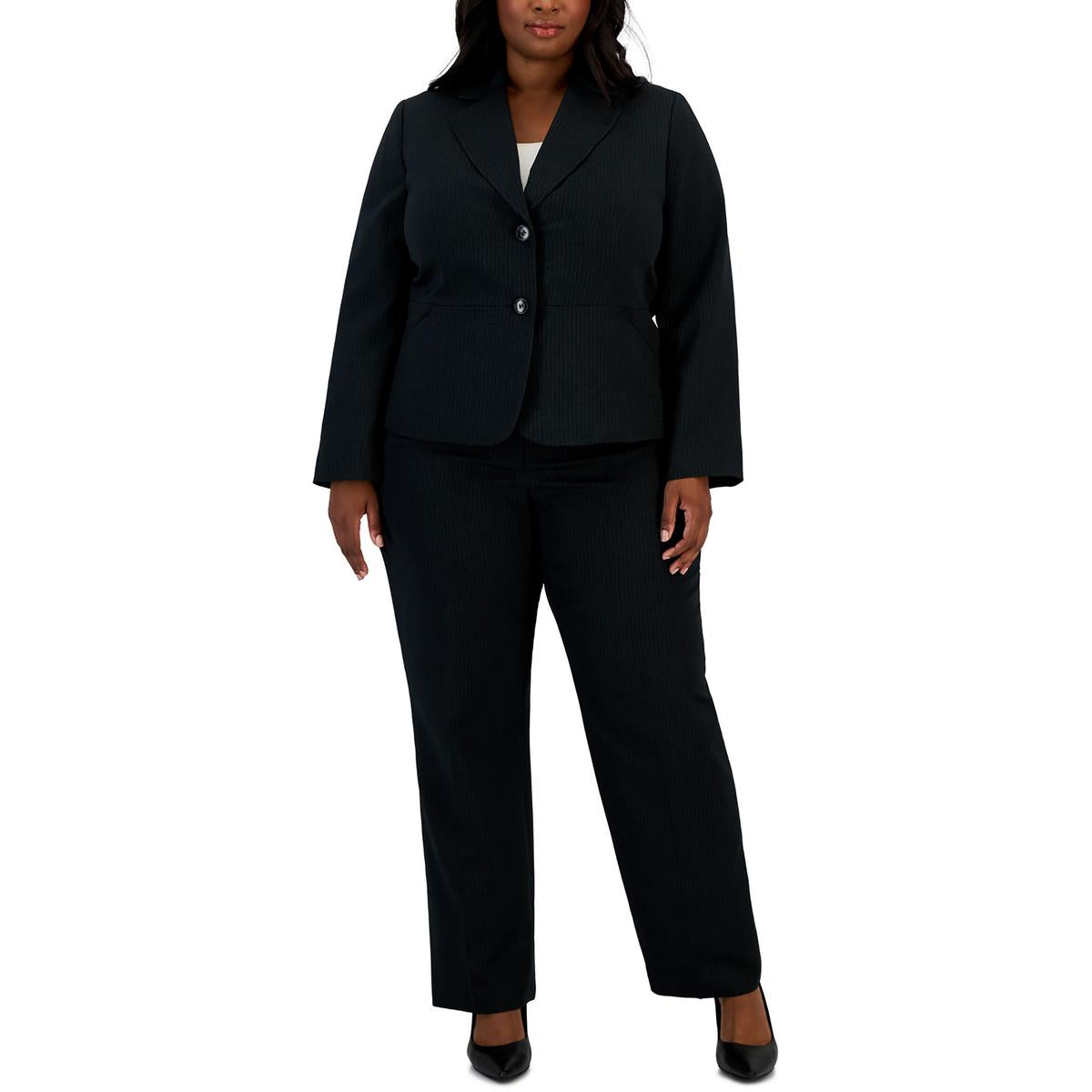 

Плюс Женский Тканый Костюм 2PC с Двумя Пуговицами Le Suit, черный