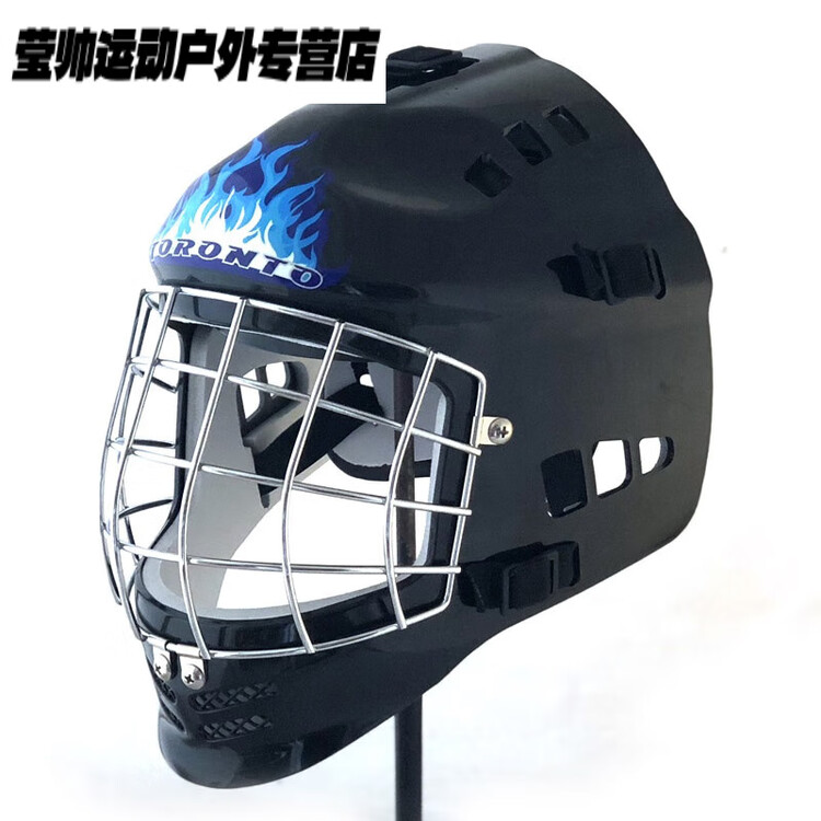 

He Jiagong Бейсбольный шлем для кэтчера, хоккейный шлем вратаря Ice Ball/Rollball, глянцевый черный с синим пламенем, белая подкладка