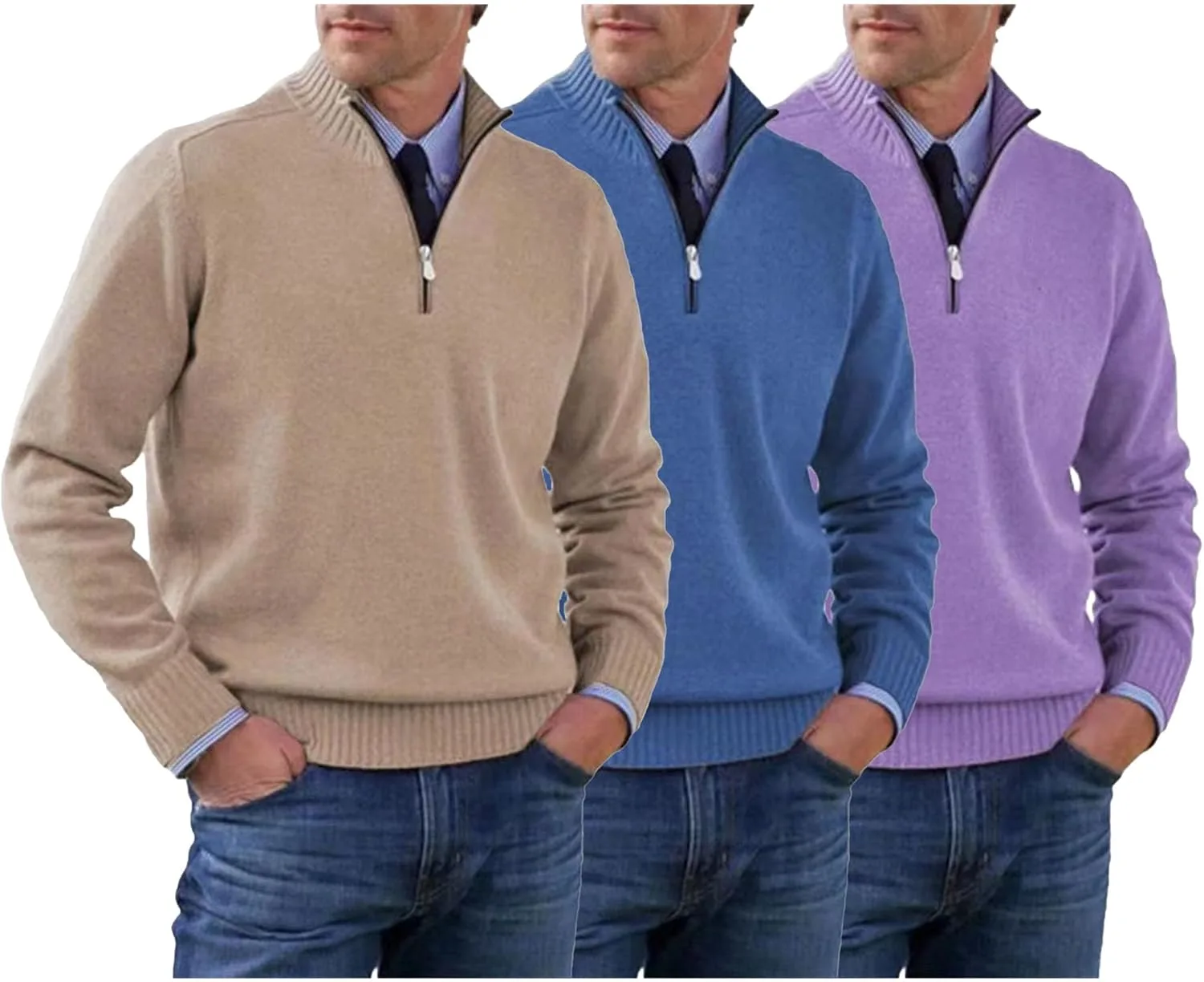 Трикотажный свитер на четверть молнии для мужчин Casual Soft Touch Generic, Color 15