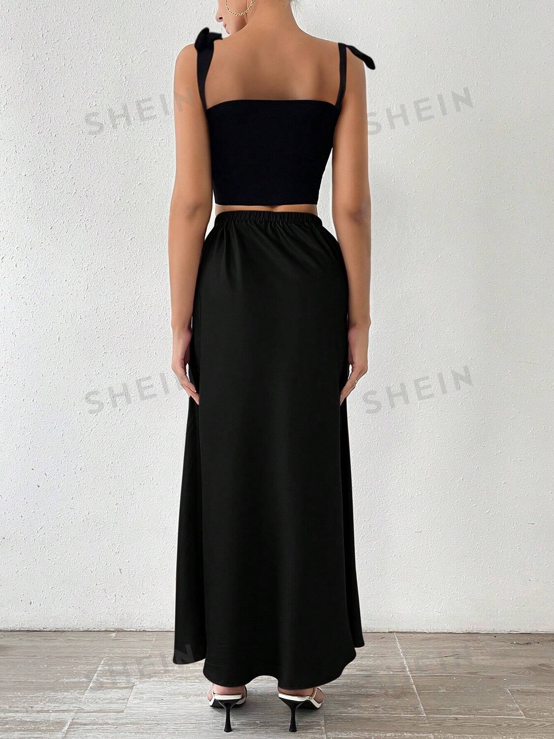 

Privé Женская длинная юбка, однотонный цвет Shein, черный