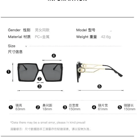 

Женские солнцезащитные очки большого размера 2026 года, модные квадратные очки для женщин, прямоугольные очки, защита от ультрафиолета UV400 MTZJH, Black