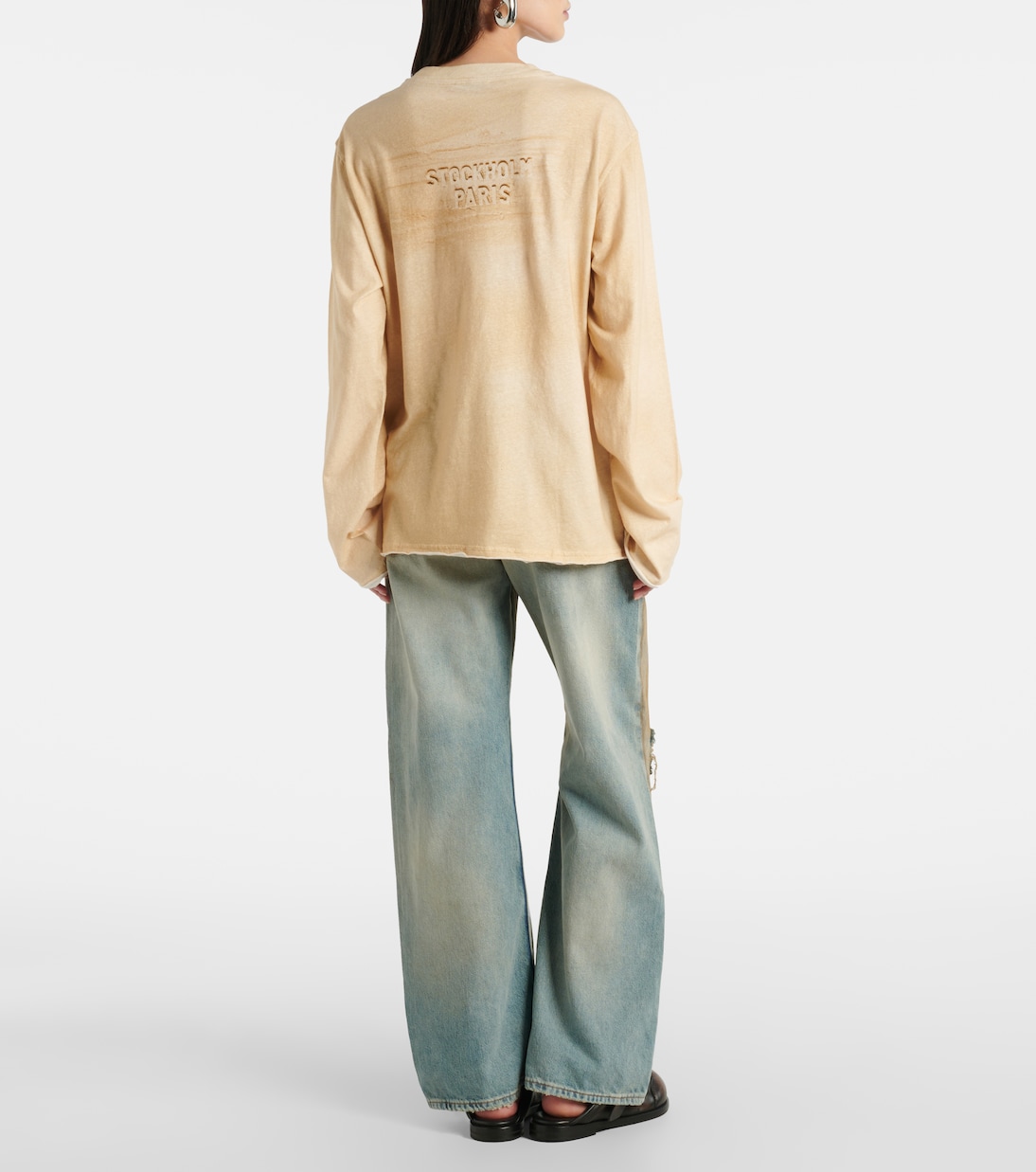 Футболка из хлопкового джерси с эффектом поношенности и логотипом Acne Studios, Sand Beige — фото 3
