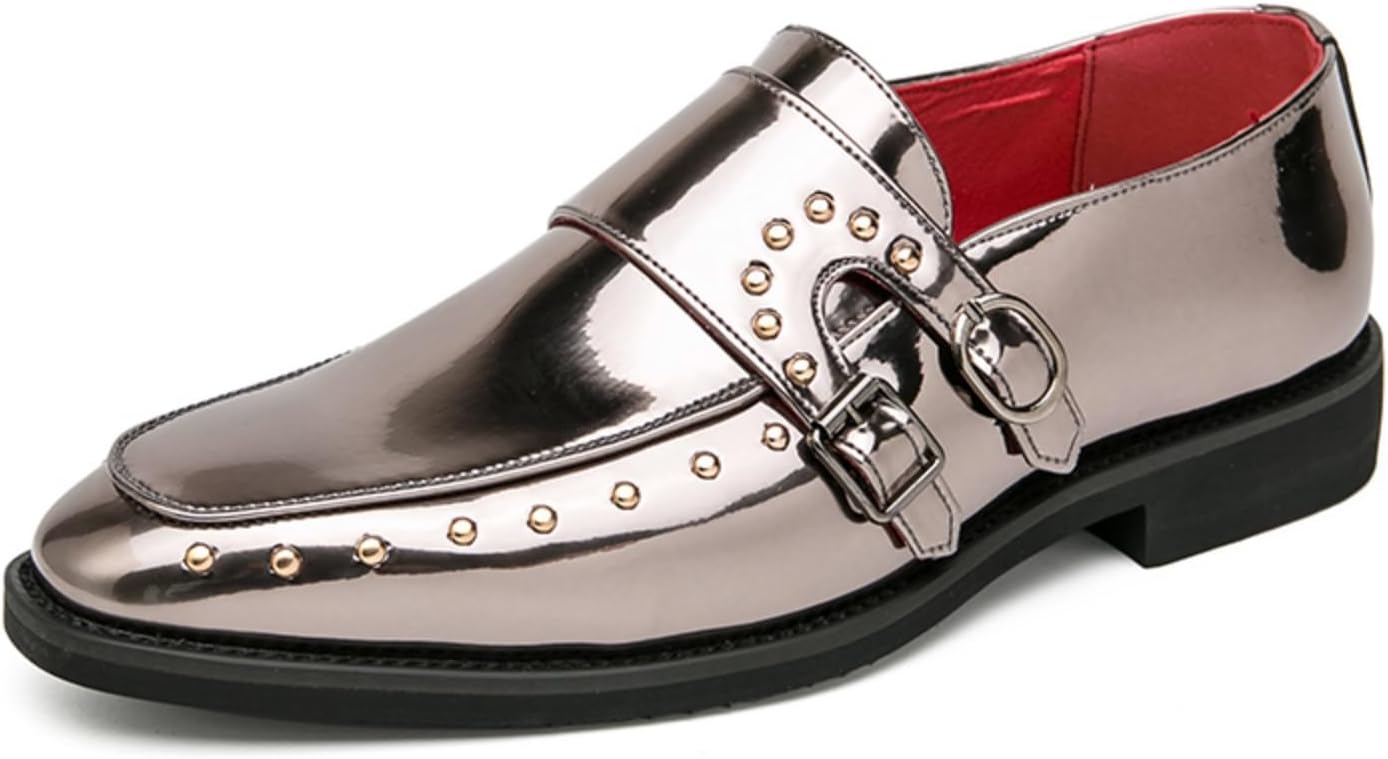 

Мужские черные лоферы из лакированной кожи с заклепками: смелые акценты на заклепках, регулируемый ремешок с пряжкой, элегантная подошва- стильная и дерзкая обувь для официальных мероприятий, вечеринок и эффектных повседневных образов Khwfjas