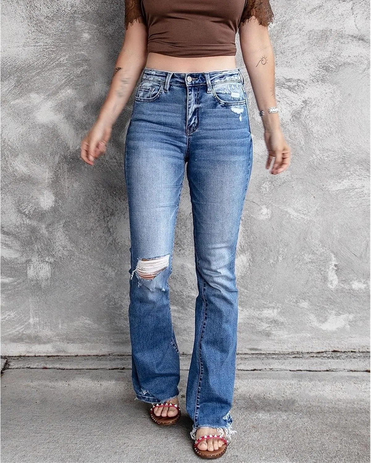 Джинсы прямого кроя High Waisted Wide Leg Jeans, синий — фото 2