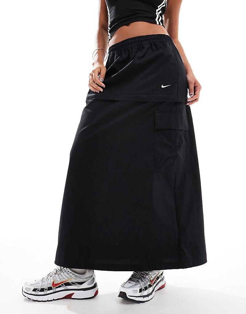 

Черная юбка макси и мини с молнией Nike Woven 2 n 1