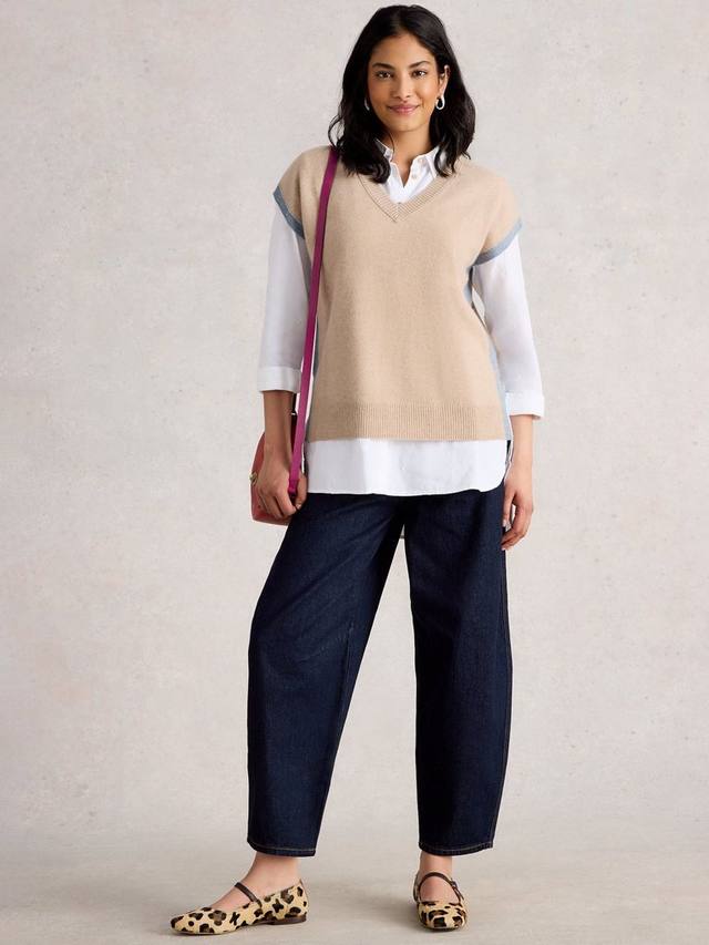 

Топ-майка с V-образным вырезом из чистого кашемира White Stuff, Light Natural