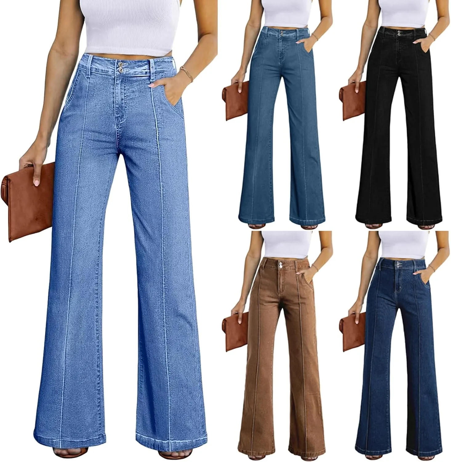 Широкие джинсы женские Pull On Stretchy High Waisted