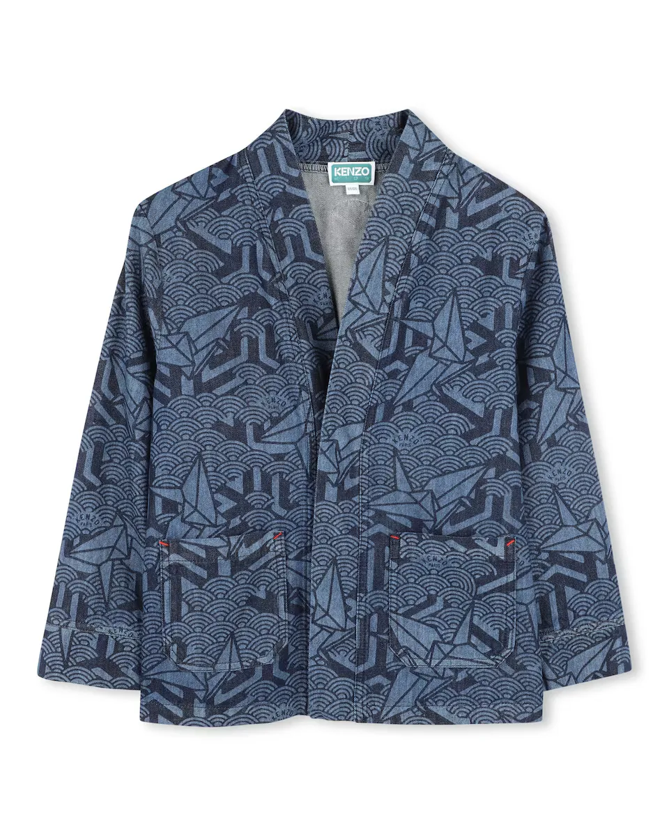 

Джинсовая куртка с принтом и накладными карманами Kenzo Kids, синий