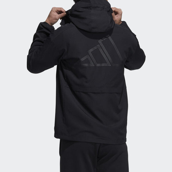 Куртка sports long sleeves woven windproof hooded logo jacket black Adidas, черный — фото 4