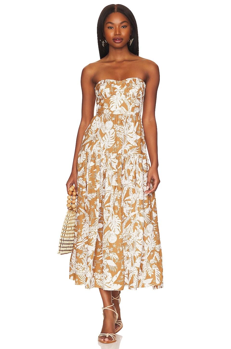 

Платье миди Shona Joy Kiana Strapless Ruched, цвет Walnut & Coconut