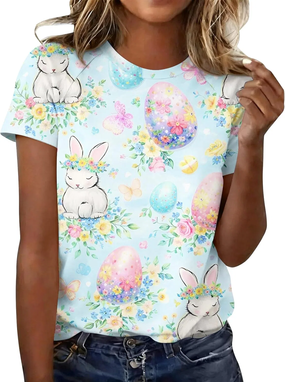 Женская футболка с коротким рукавом, Printed, Sky Blue