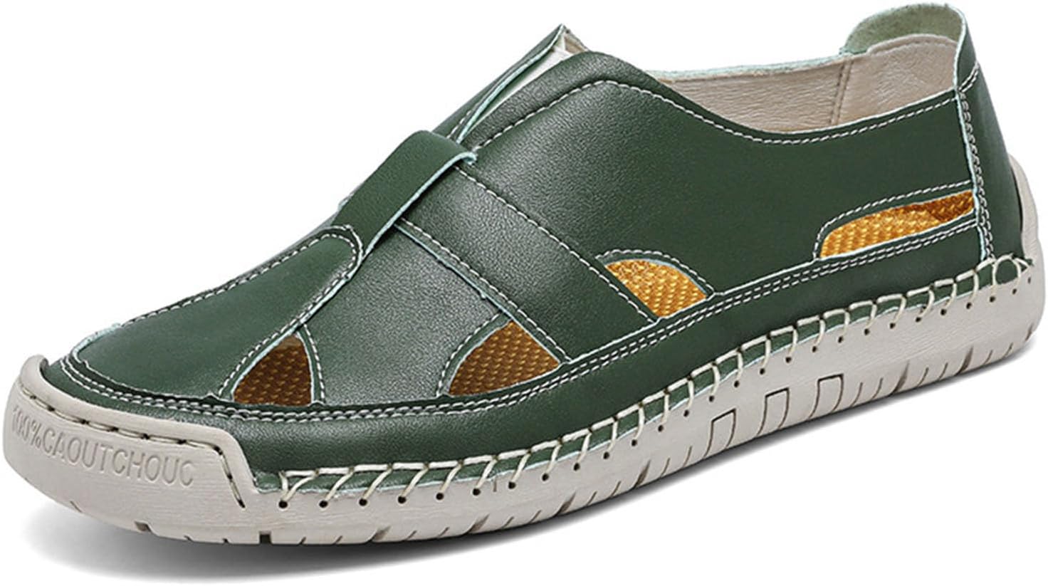 

Мужские летние повседневные сандалии Дышащие кожаные сандалии-рыбацкие Регулируемые на липучке Плоские удобные для пляжа Generic, зеленый