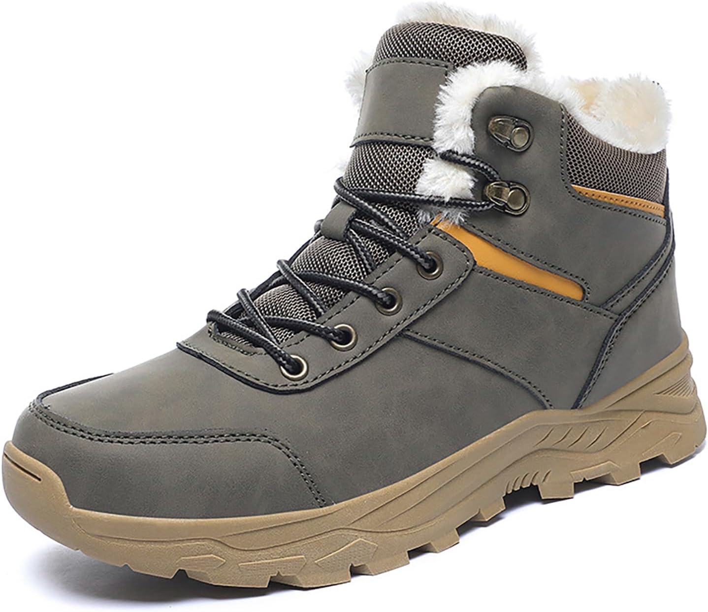 

Мужские кожаные зимние ботинки на шнуровке с высокой платформой, утепленные полностью мехом, с удобной посадкой, нескользящие, для активного отдыха и походов, повседневные утепленные зимние ботинки до щиколотки Faglkak, серый