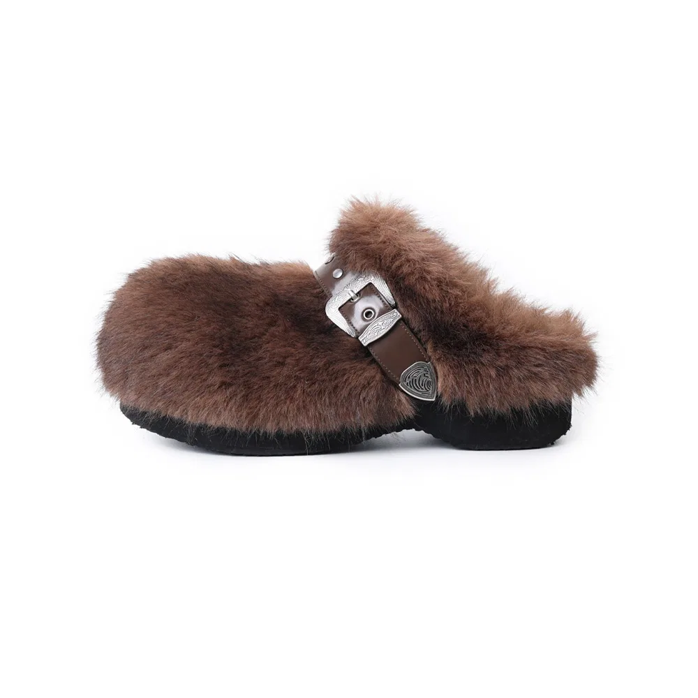Мужские меховые клоги Buckle Fur чёрные от Lecyto