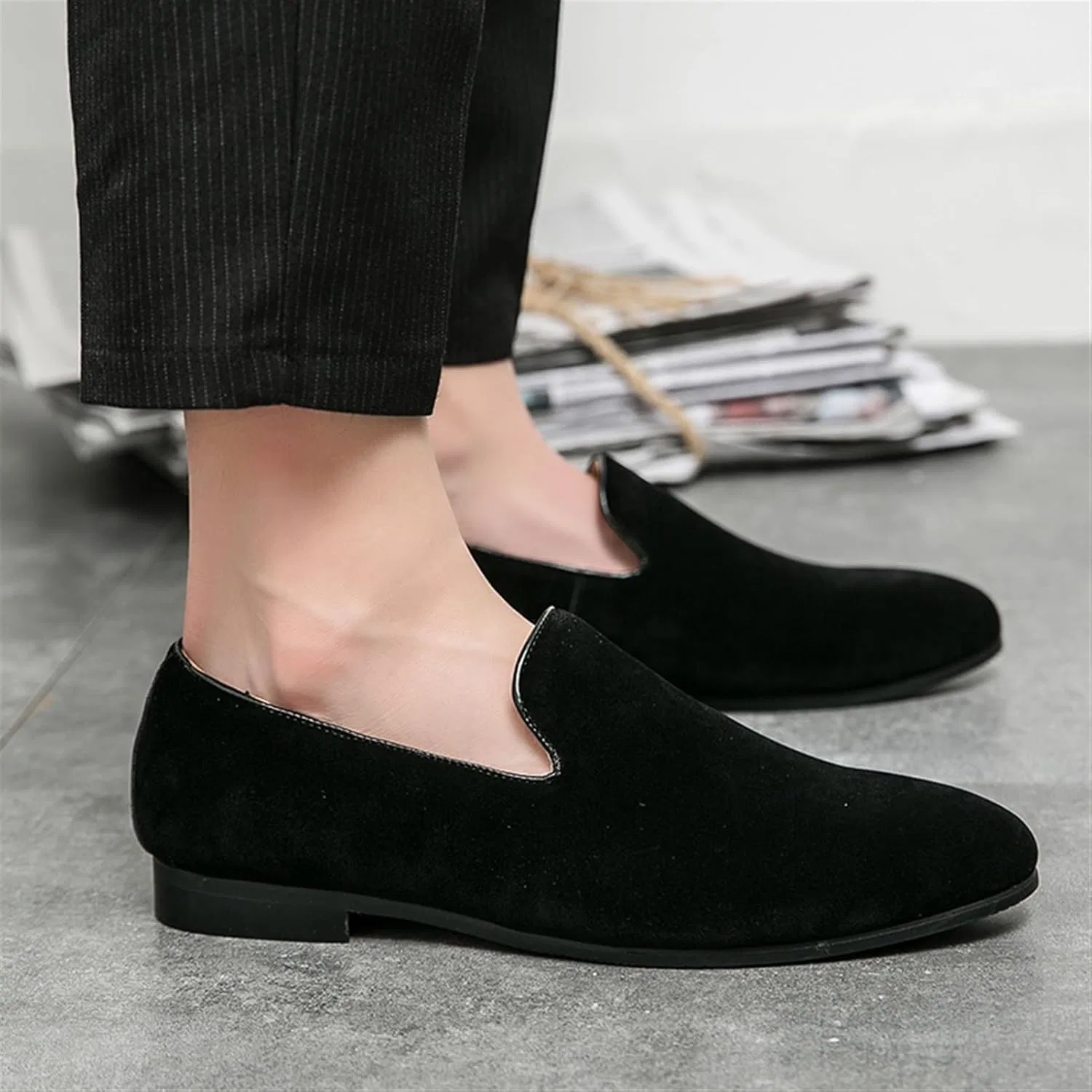 Лоферы мужские из экокожи, классические, на скользящей подошве, Black DHFIRUFSHLO — фото 4