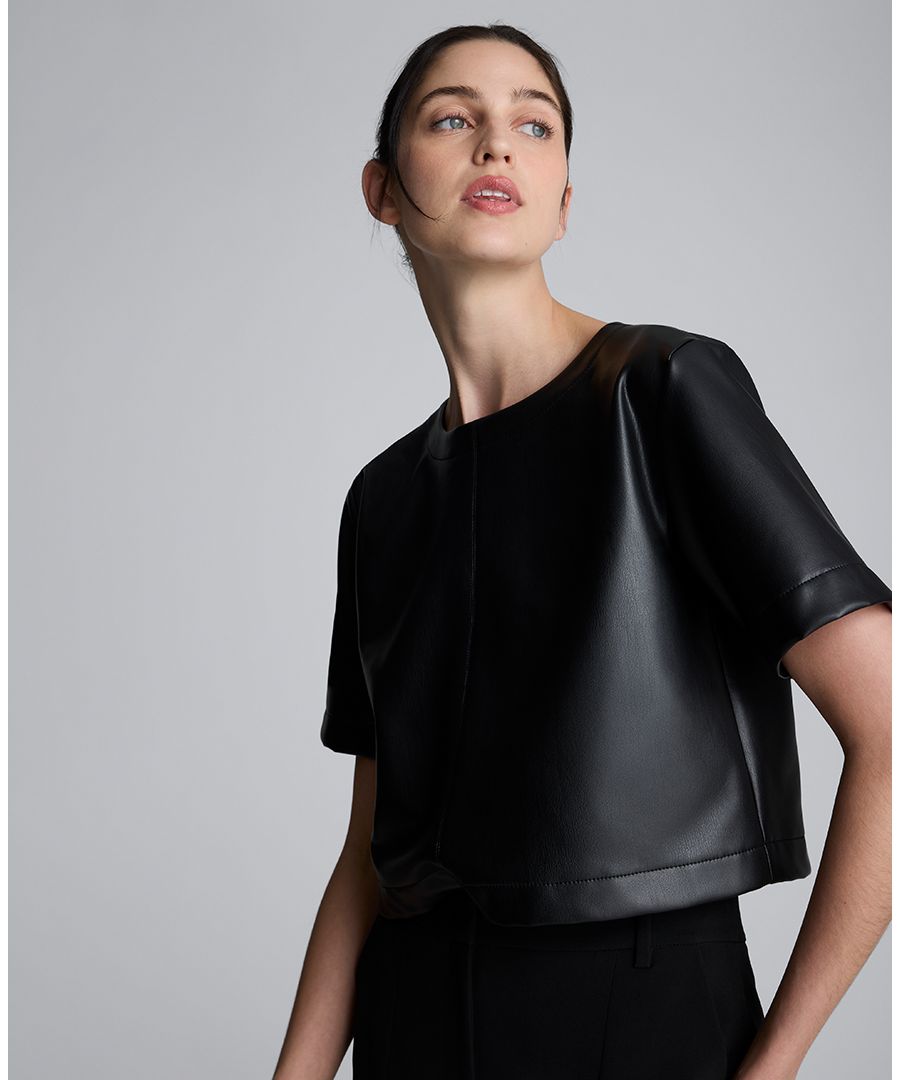 

Женский укороченный топ с коротким рукавом из искусственной кожи Kenneth Cole, Black
