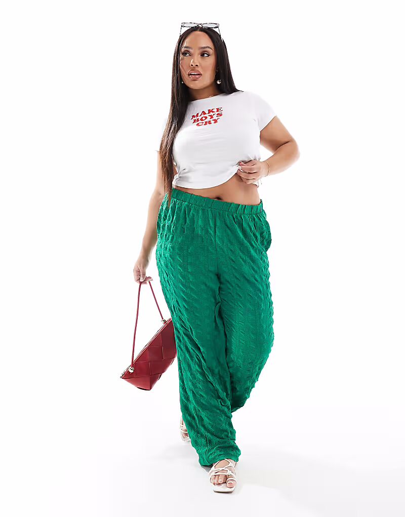 

Широкие фактурные брюки Vero Moda Curve зеленого цвета