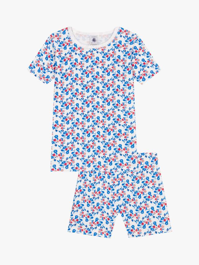 

Детский хлопковый комплект пижамы с цветочным принтом шорти Petit Bateau, Marshmallow/Multico