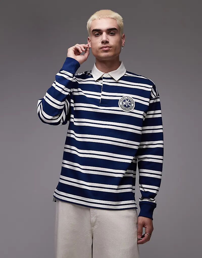 

Аутентичный полосатый регбийный топ Tommy Hilfiger темно-синего и бежевого цветов