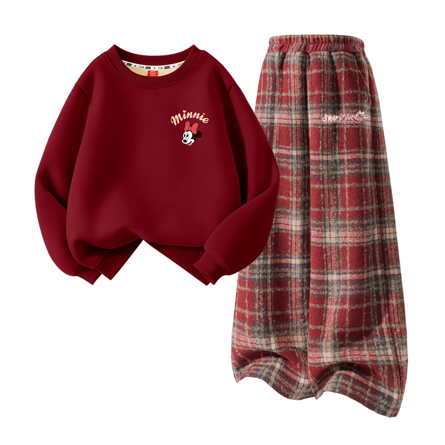 Детский костюм Tang с круглым вырезом и толстым воротником Disney, [thickened and fleece-lined]di necklace with бордовый+di long metal label k красный plaid — фото 3