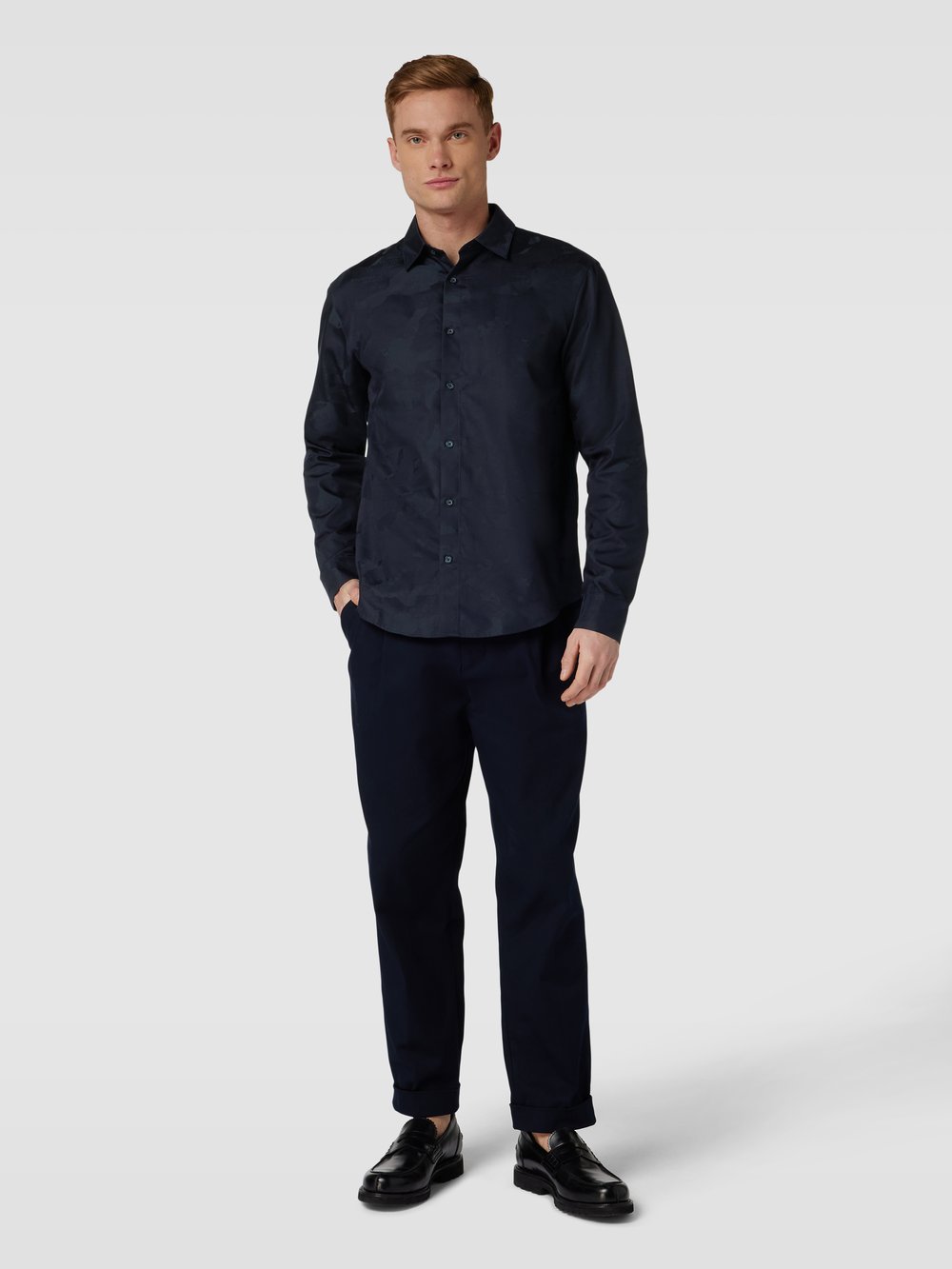 

Рубашка свободного покроя с этикеткой, модель «CAMO» ARMANI EXCHANGE, темно-синий