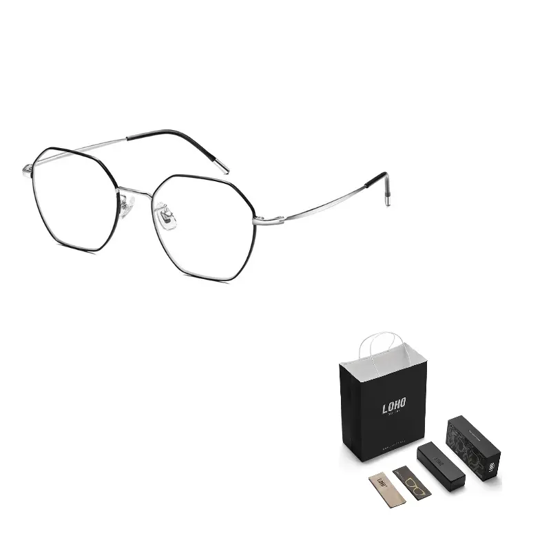 

LOHO Титановая оправа очков нестандартной формы с защитой от синего света и излучением унисекс черный хрусталь серебро, LH0089003-C03