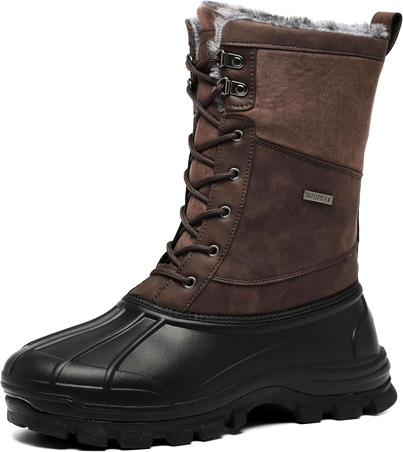 

Мужские водонепроницаемые зимние ботинки GoodValue с утеплителем, меховой подкладкой и противоскользящей резиновой подошвой для походов и работы, повседневная уличная обувь, коричневый