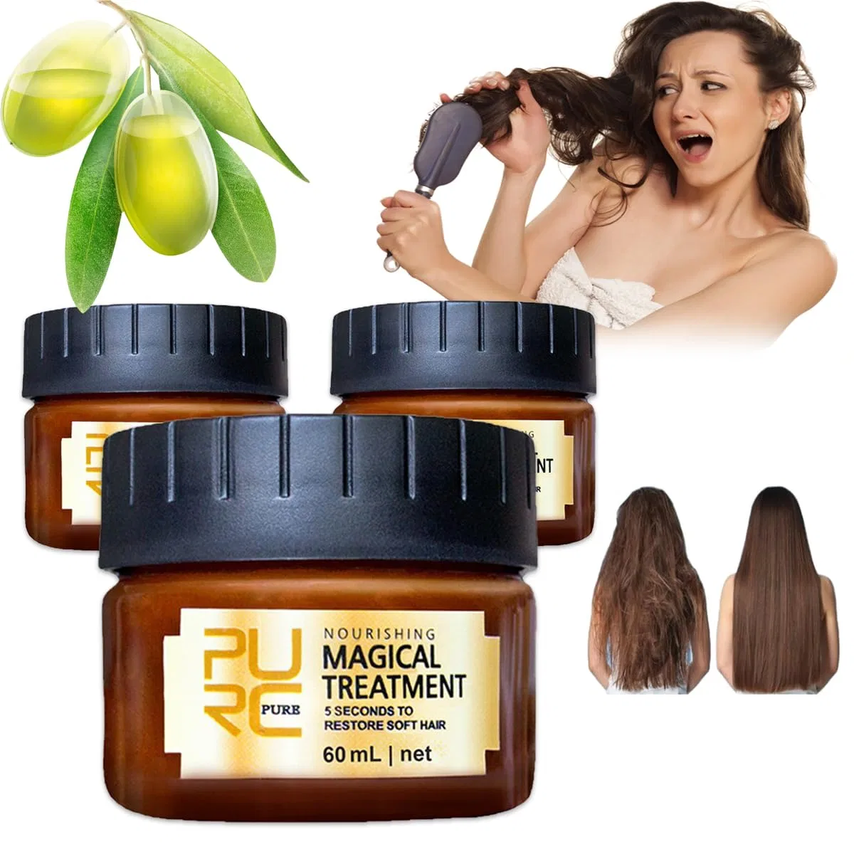 Восстанавливающая маска для волос Pure Keratin с аргановым и кокосовым маслом Siqiyu, 3 Bottles