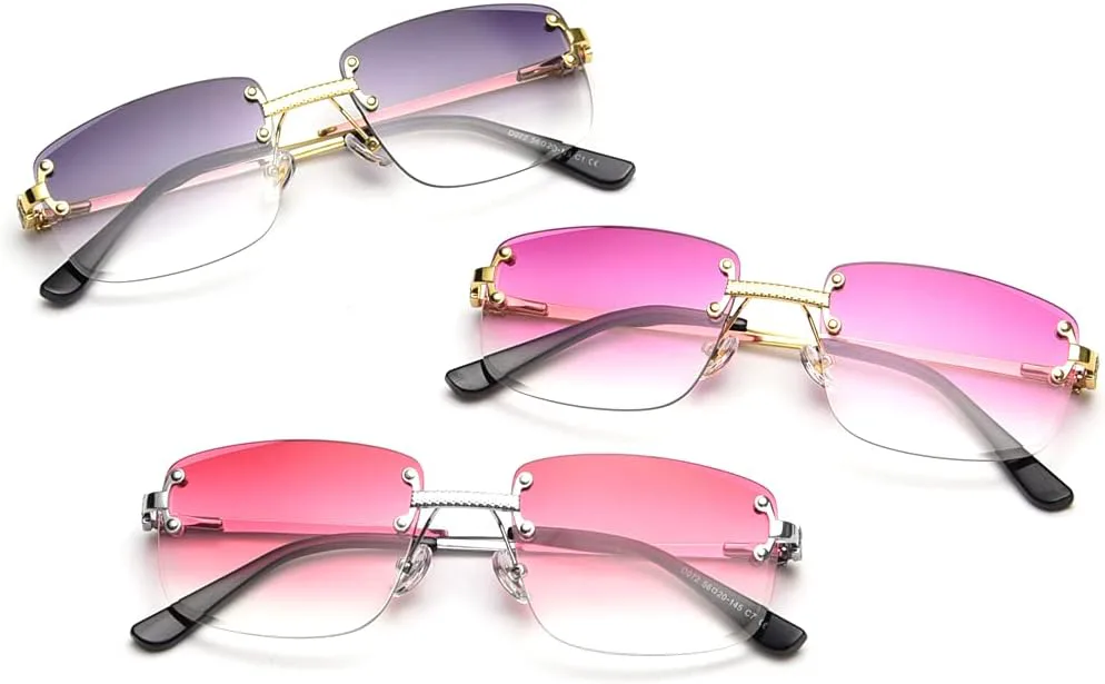 

kachawoo Солнцезащитные очки с градиентными линзами, металлические, без оправы, квадратные, синие, UV400, коричневые, женские, без оправы, Gold With Blue