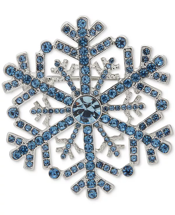 

Серебряная брошь-снежинка с кристаллом Anne Klein, blue