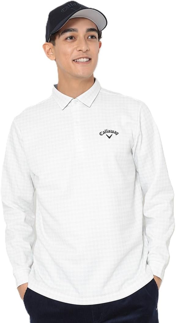 

Мужская рубашка-поло с длинным рукавом Callaway C25233115, на флисовой подкладке, сохраняет тепло, клетчатый узор «гусиная лапка», теплая, для гольфа, белый
