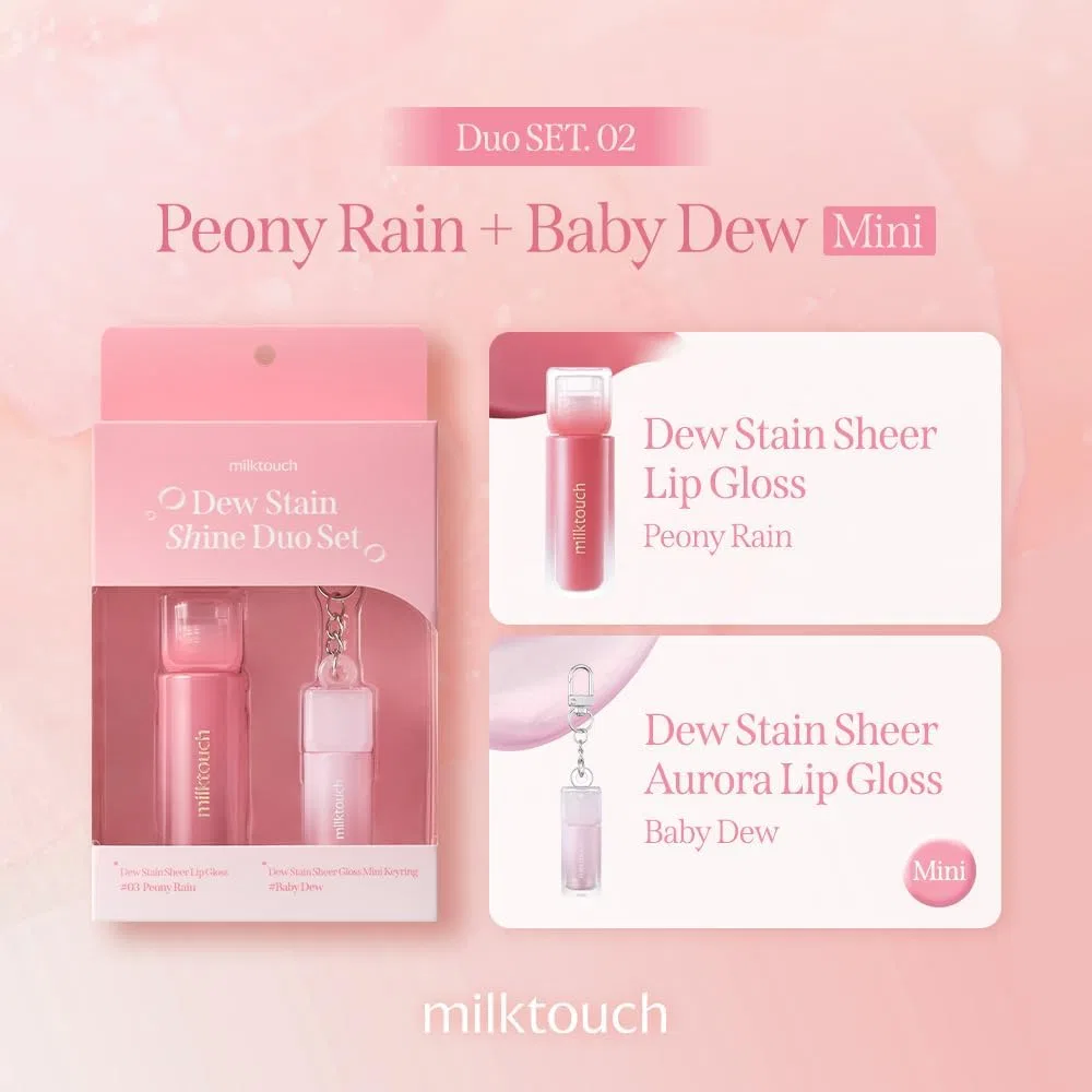 Набор блесков для губ MILKTOUCH Dew Stain Shine Duo 02 Peony Rain x Baby Dew — фото 2