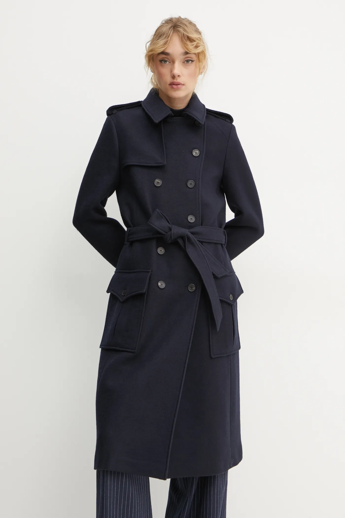 

Шерстяное плащ The Kooples, темно-синий