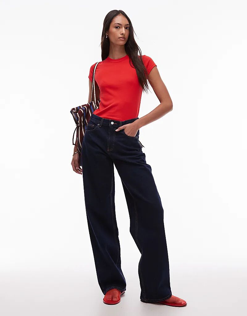

Свободные джинсы Topshop Tall Cinch с низкой посадкой, необработанный индиго