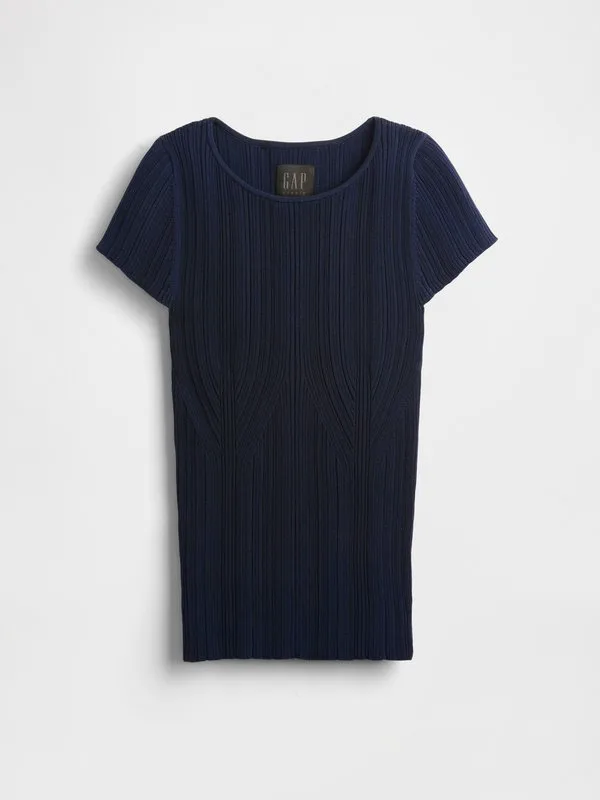 Футболка gapstudio в рубчик, базовая футболка Gap, New Classic Navy — фото 4