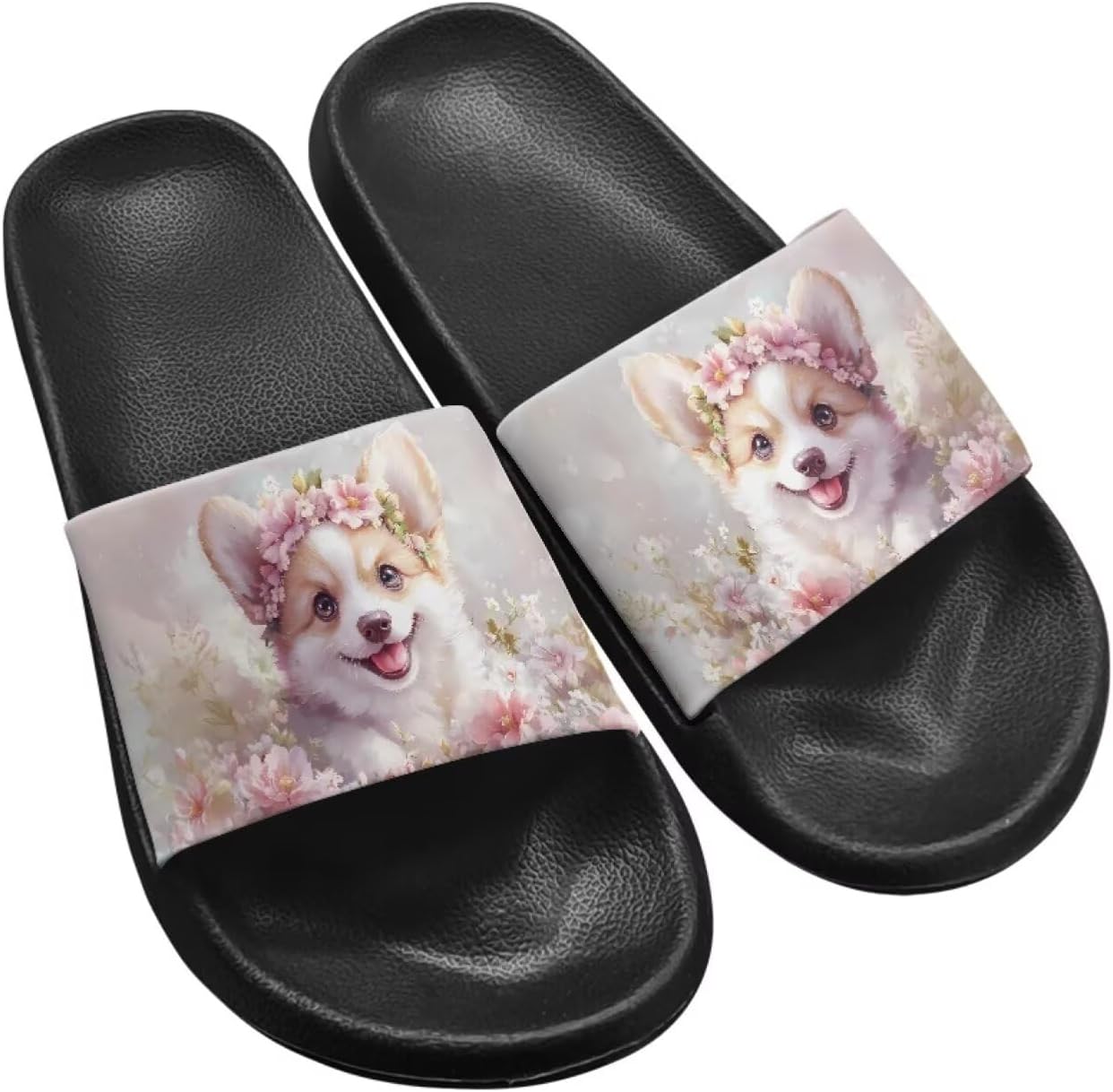 

Унисекс сандалии летние домашние шлепанцы для душа для женщин и девочек, быстро сохнущие шлепанцы Getelinseng, Corgi Floral