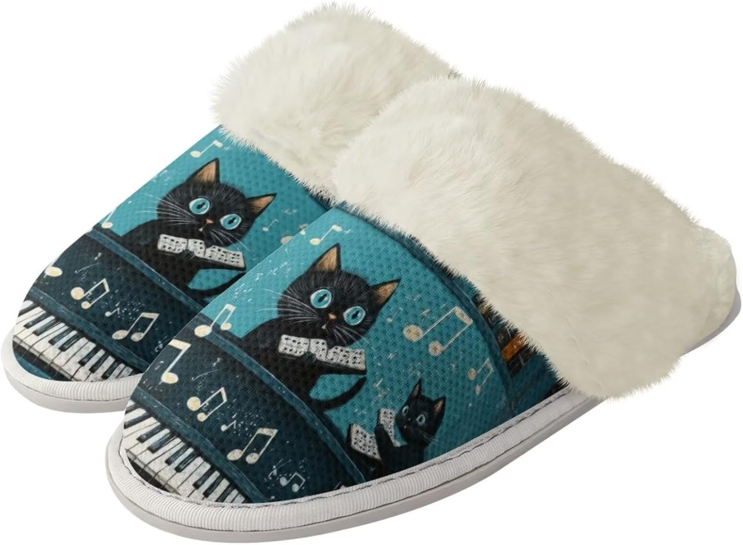 

Комнатные тапочки Binienty для женщин и мужчин, для дома и улицы, легкие, с противоскользящей подошвой, Black Cat Piano Notebook