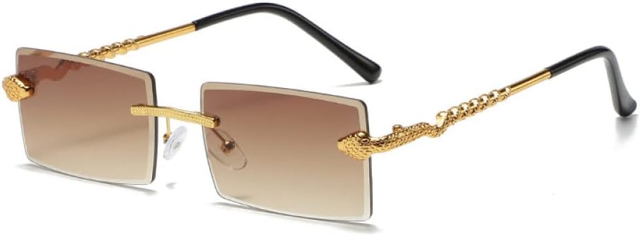 

Солнцезащитные очки без оправы прямоугольной формы для женщин в стиле ретро с змеиным рисунком и прозрачными линзами Ocean. Солнцезащитные очки для мужчин с защитой от УФ-излучения UV400 generic, Gold Brown