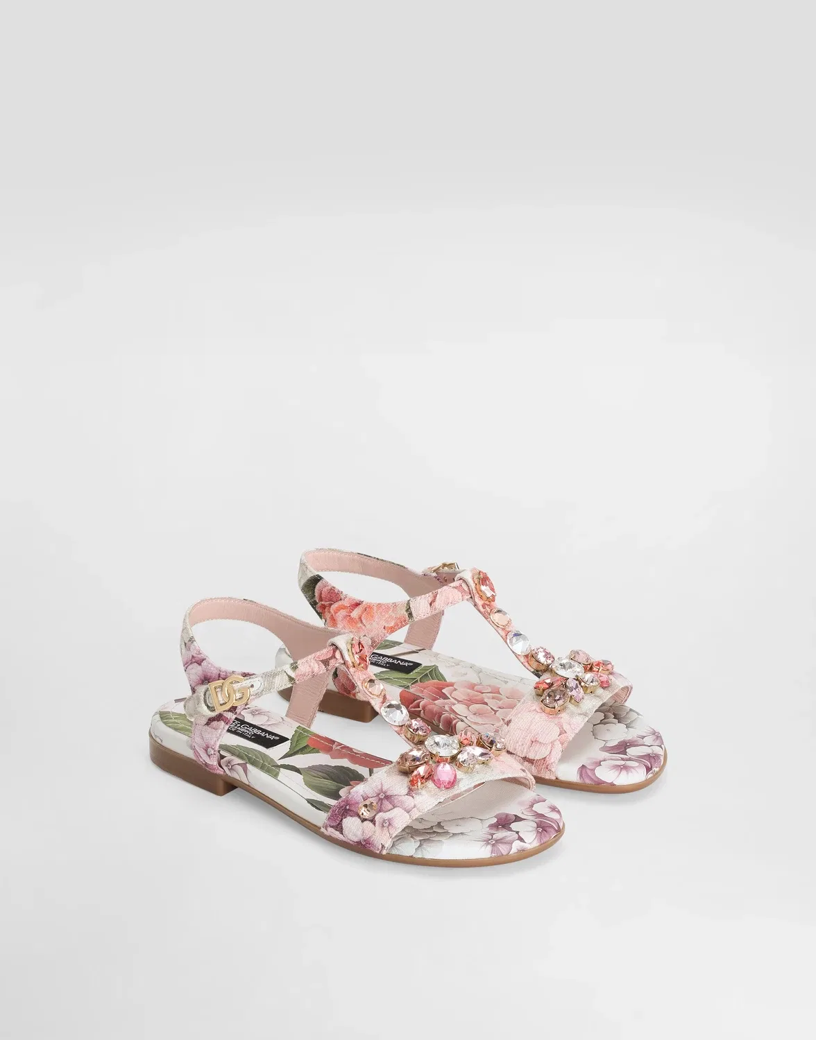 Хлопковые сандалии с цветочным принтом DOLCE & GABBANA, мультиколор — фото 3