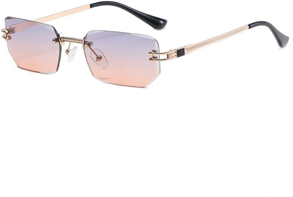 

Солнцезащитные очки MUTYNE Polygon без оправы для мужчин, винтажные, золотистые, с черными линзами, прямоугольные, для женщин, с защитой от УФ-излучения UV400, C03 Gold Gray Pink